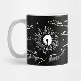 Valentines day - Romantic sun and moon in sky - Black and white Mug